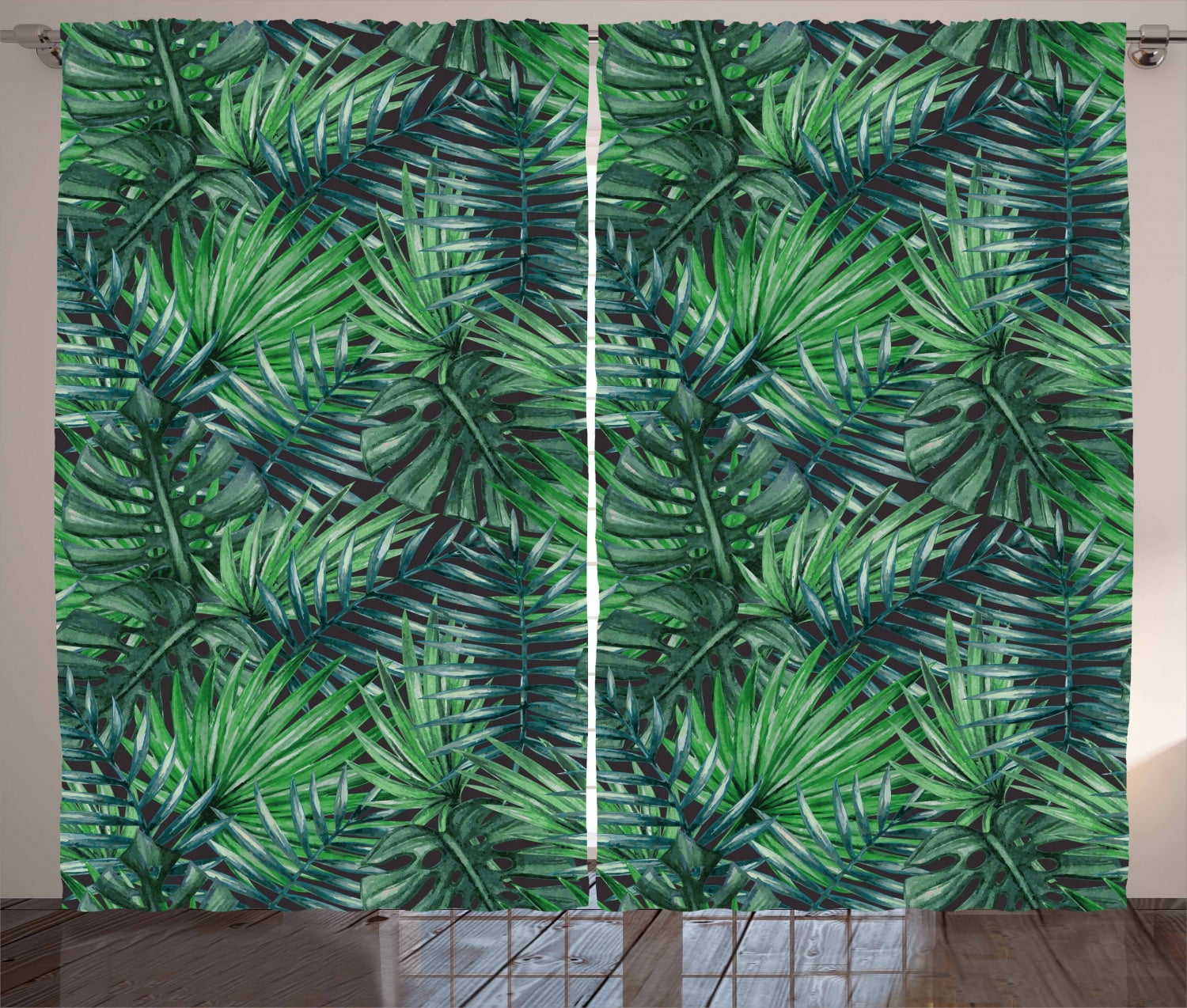 Leaf Curtains 2 Panels Set Watercolored Old Design Print Of Palm