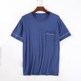 thumbnail image 2 of Wyobmus Men's Crew Neck Short Sleeve Pajama Tops Plus Size T Shirt Soft Mordai Sleep Shirt With Pokets Dark Blue, 2 of 8