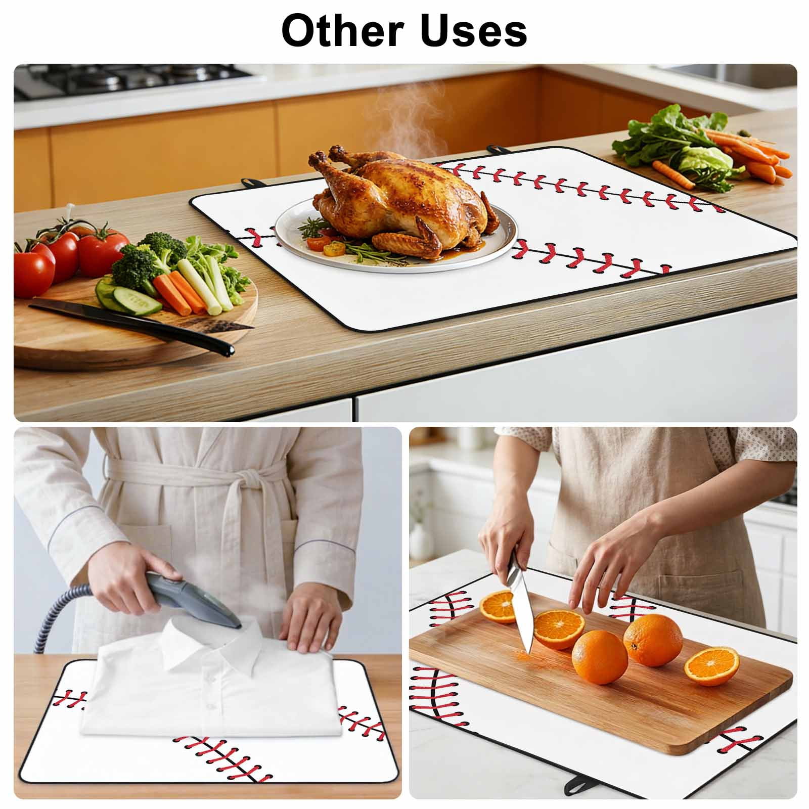 Baseball Stove Top Cover for Electric Stove, Heat-proof & Non Slip Glass Top Stove Cover Protector, Modern Minimalist Red Lines Kitchen Flat Cooktop Rubber Mat 24x21 Inches