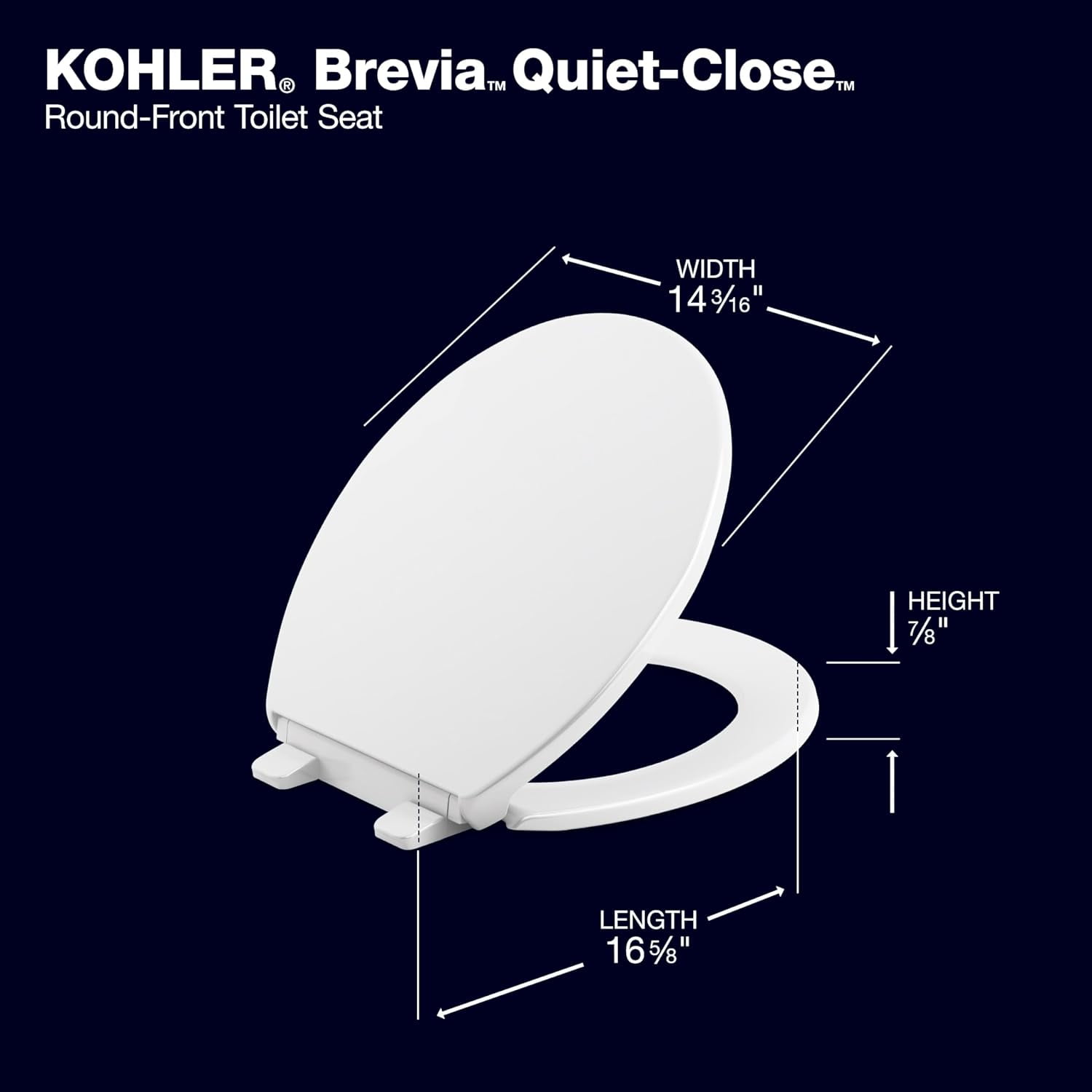 Kohler Brevia Slow Close Round White Plastic Toilet Seat