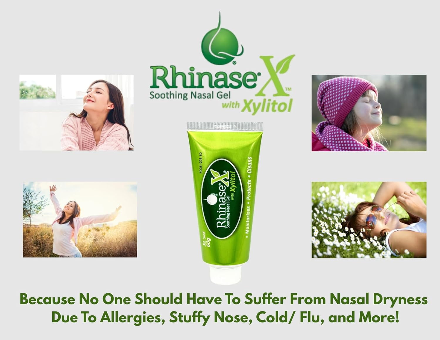 Rhinase X Nasal Gel | Long Lasting Symptom Relief from Nasal Dryness from Low Humidity and Allergy| Great for Travel Dryness Caused by Dry Nose. 60g