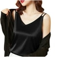 thumbnail image 6 of Womens Silk Satin Tank Tops V Neck Casual Cami Sleeveless Camisole Blouses Summer Basic Tank Shirt Black 4XL, 6 of 6