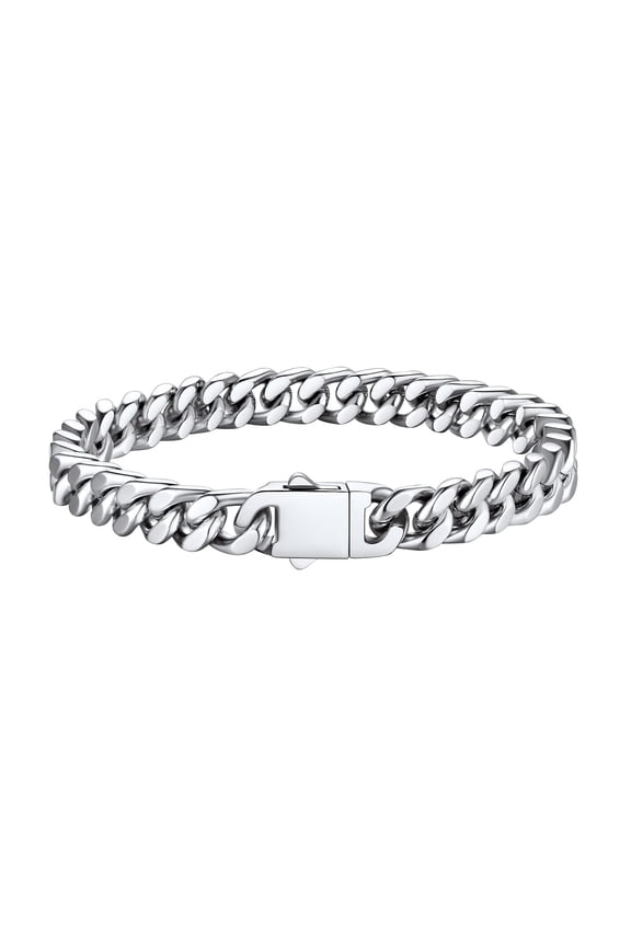 7mm Stainless Steel Miami Cuban Bracelet Solid Man Chain Bracelet, 7.5In Long Hand Curb Chain for Women Cool Statement Fashion Jewelry