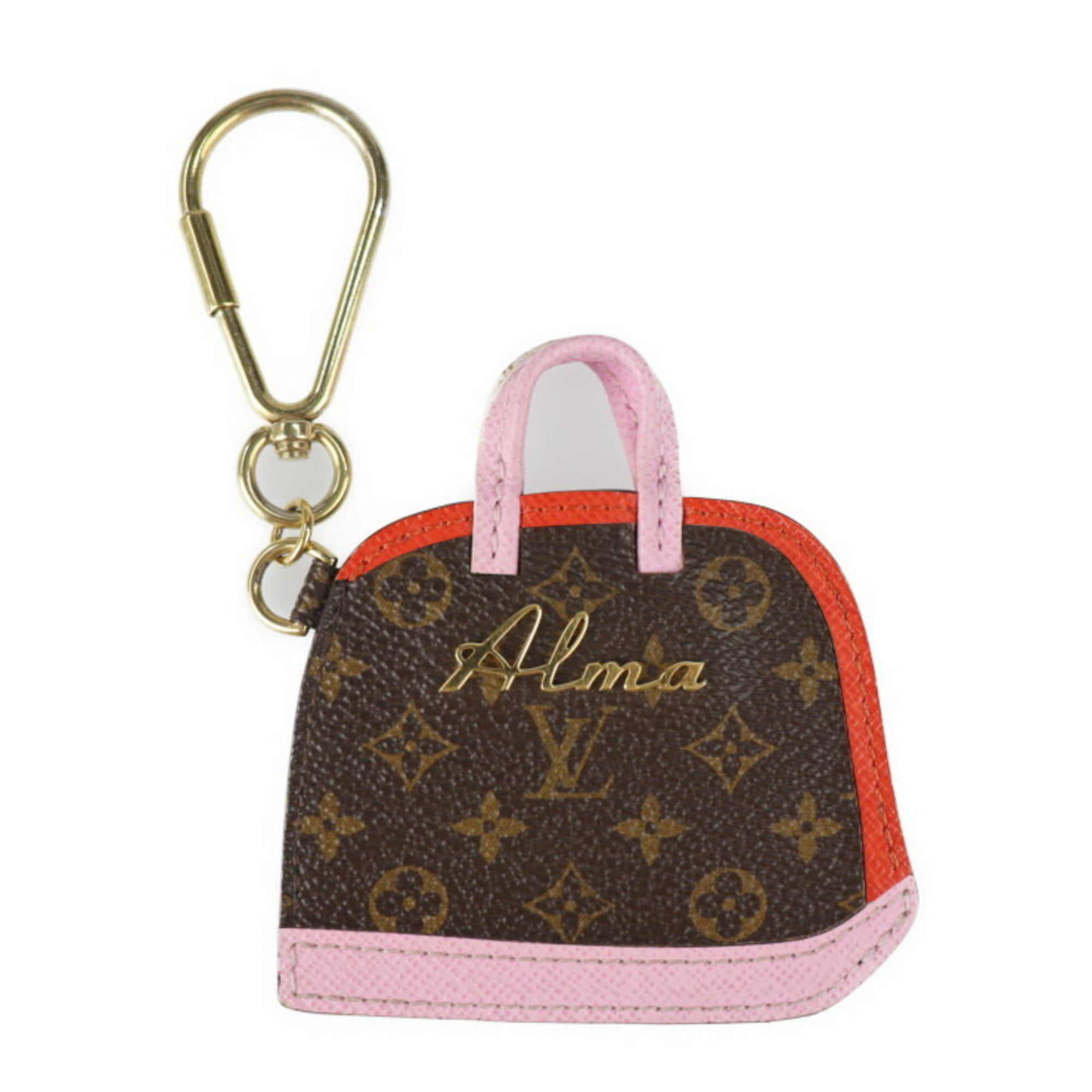 Authenticated Used LOUIS VUITTON Louis Vuitton Pochette Cle BB Alma Keychain  M66181 Monogram Canvas Leather Brown Pink Red Gold Hardware Bag Charm 