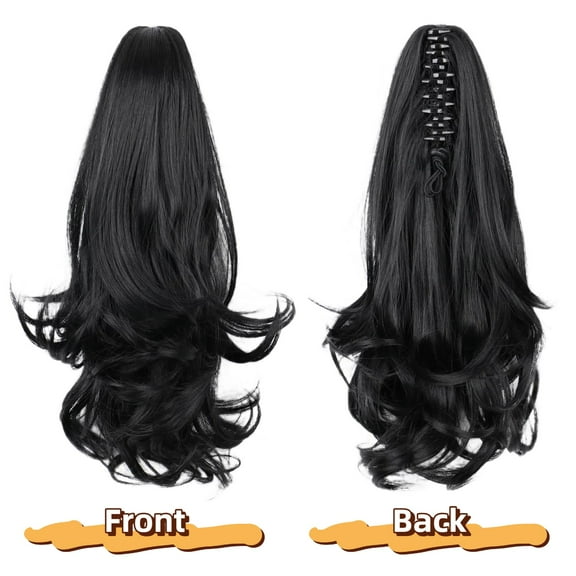 FGERFE-Ponytail Extension 16 Inch Claw Clip Pony Tails Hair Extensions Soft Natural Looking Synthetic Clip in Ponytail Black Ponytail Extension for Women
