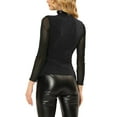 thumbnail image 3 of INSPIRE CHIC Women's Shiny Semi See Through Long Sleeve Slim Party Blouse XL Black, 3 of 6