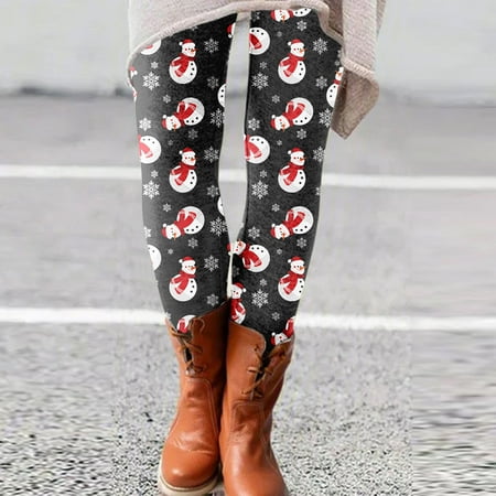 Women Christmas Printed Elastic All-match Slim Casual Long Boot Pants Leggings Black0