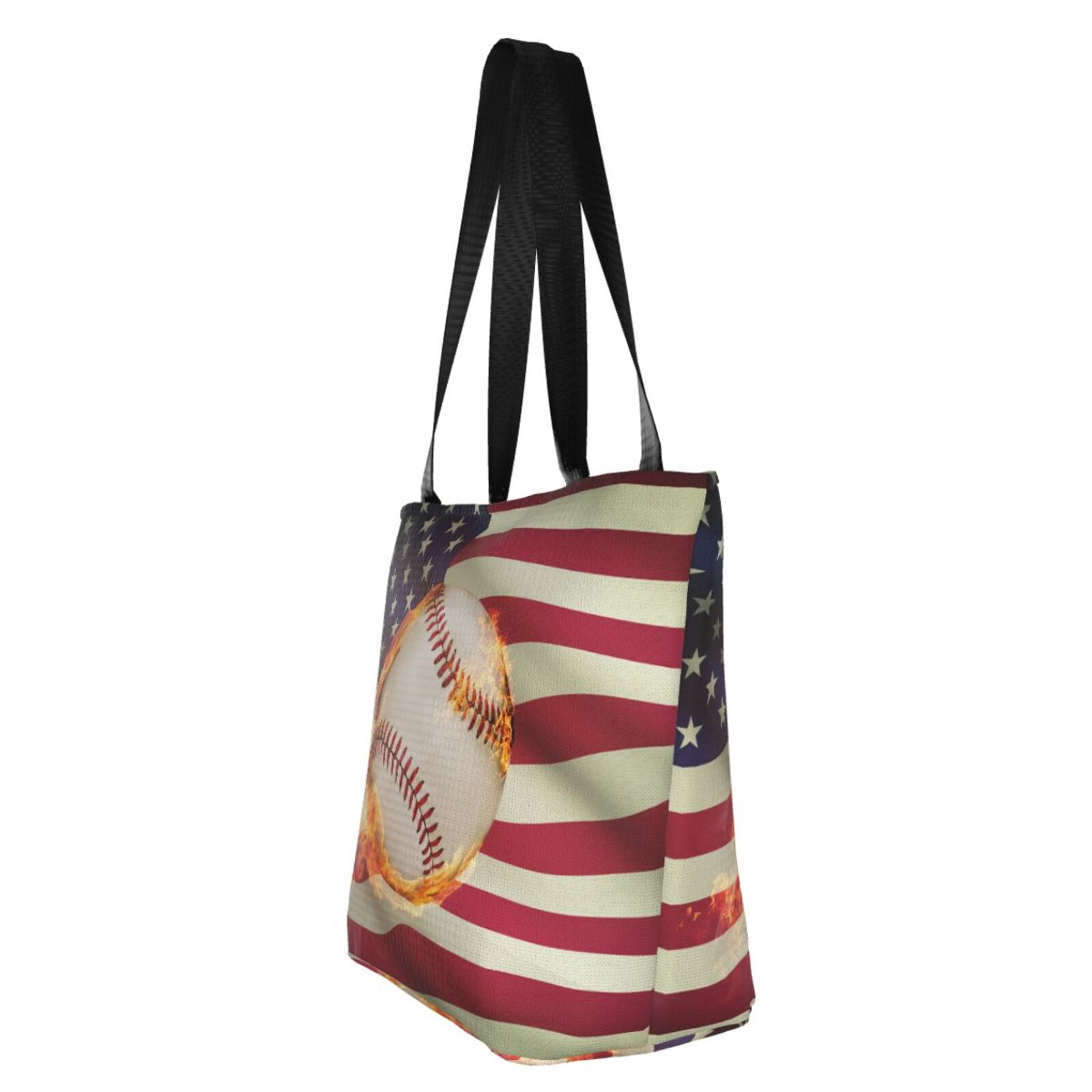 Horeoi Baseball Ball With Flag Print Shoulder Bag for Women Large Capacity Zipper Tote for Shopping Beach Travel Gym with Inner Pocket