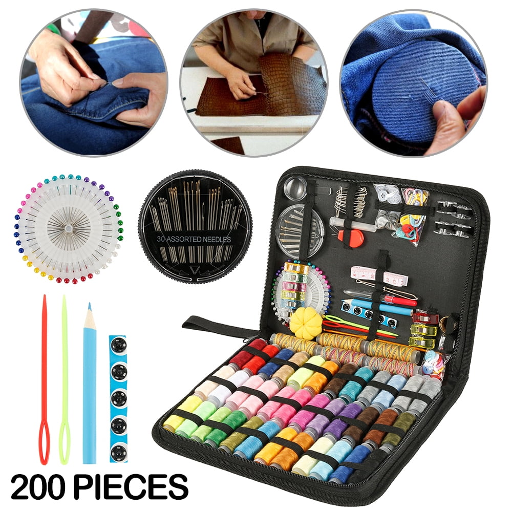 200Pcs Sewing Kit for Adults Machine Starter Kit for Beginners Men Adults,Emergency Repairs Including 100 Yard Spools of Sewing Threads Needles Buttons Scissors Travel Kids and Home DIY 