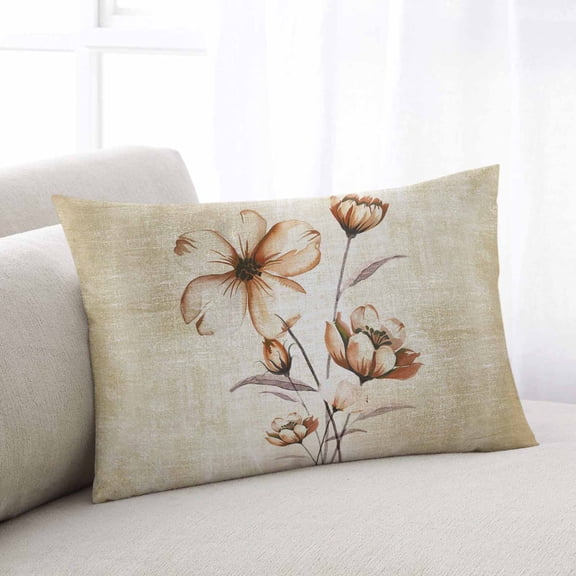 Brown Ombre Daisy Throw Pillow Cover, Pillowcase Protectors with Zipper, Breathable Decorative Lumbar Pillow Case Cover, Farmhouse Vintage Floral Botanical Pillow Shams for Couch Sofa 12x20Inch