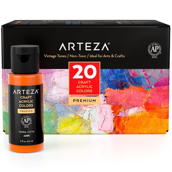 Arteza Acrylic Craft Paint Art Supply Set, 60ml Bottles, Vintage Colors, 20 Pack