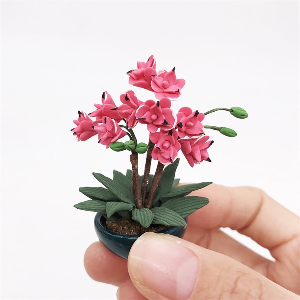 Mini Dollhouse Miniature Green Plant Flower in Pot Fairy Garden Accessory