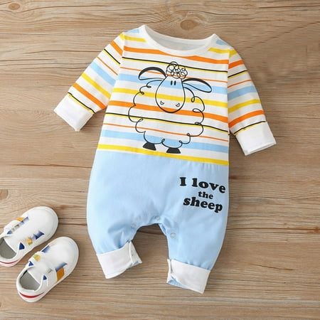 

EQWLJWE Toddler Baby Boys Girls Long Sleeves Cartoon Sheep Stripe Letter Romper Jumpsuit Girls Harness Holiday Clearance