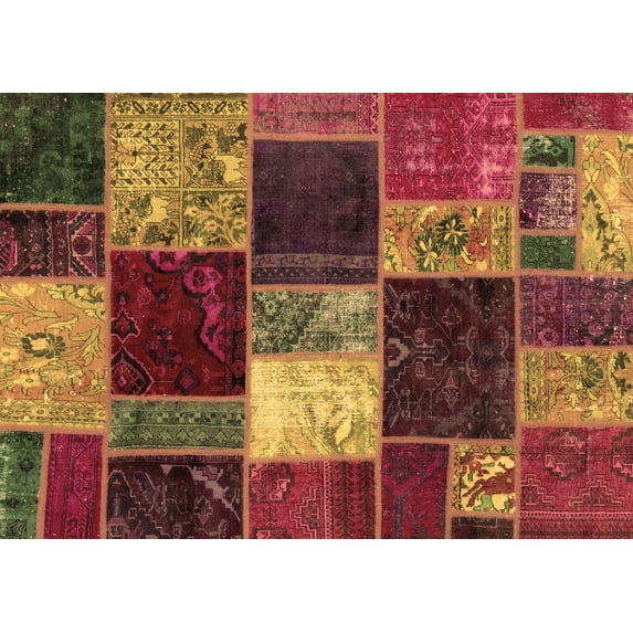 Ahgly Company Indoor Rectangle Patchwork Brown Transitional Area Rugs, 8' x 10'