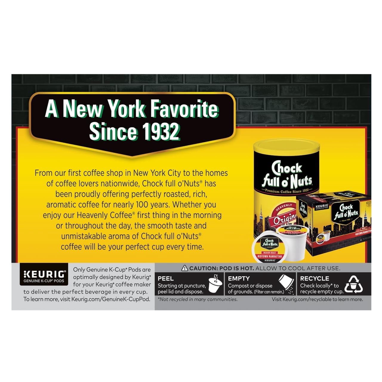 Chock Full o'Nuts Colombian Coffee, Compatible with Keurig K-Cup Pods, 12 CT (Pack of 4)