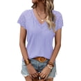 thumbnail image 3 of HUBERY Women Crochet Lace Spliced V Neck Short Sleeve Solid Color Top, 3 of 6