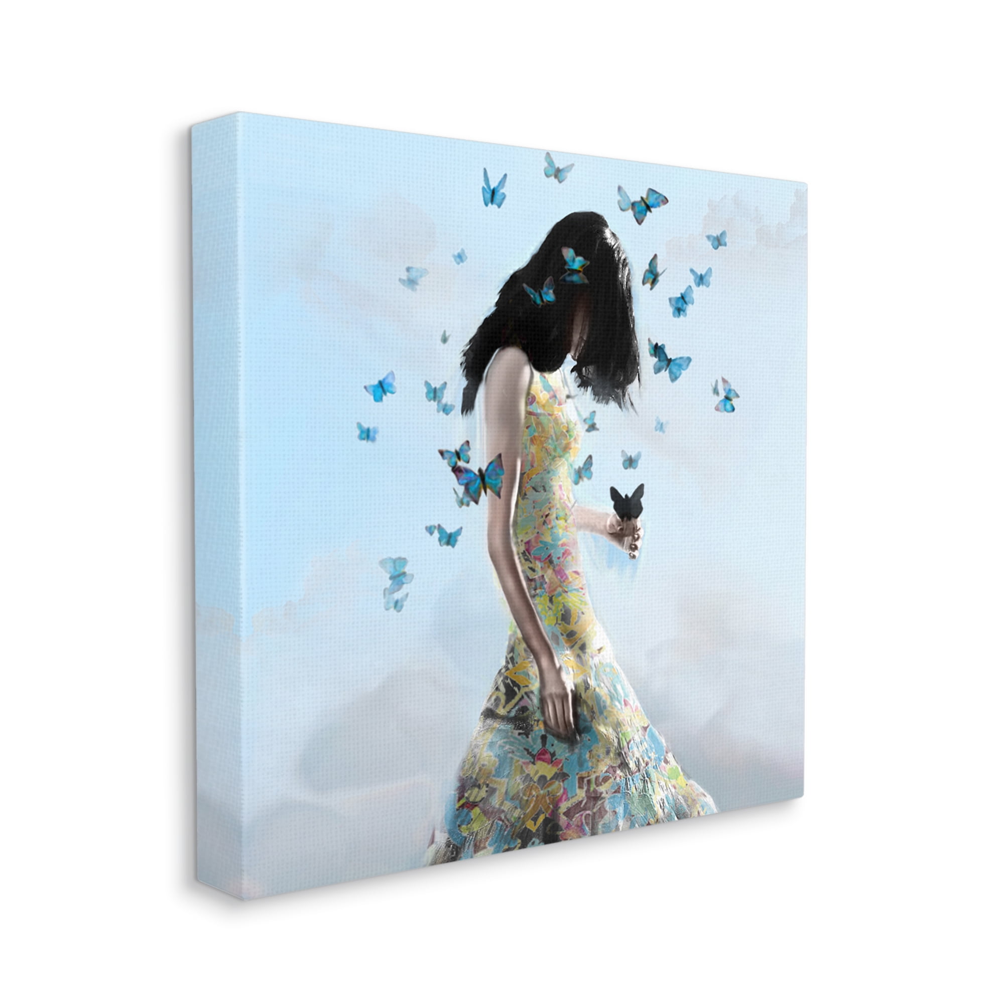 Stupell Industries Peaceful Blue Butterflies Fluttering Woman Gown Dress Canvas Wall Art, 30 x 30, Design by Erika C. Brothers
