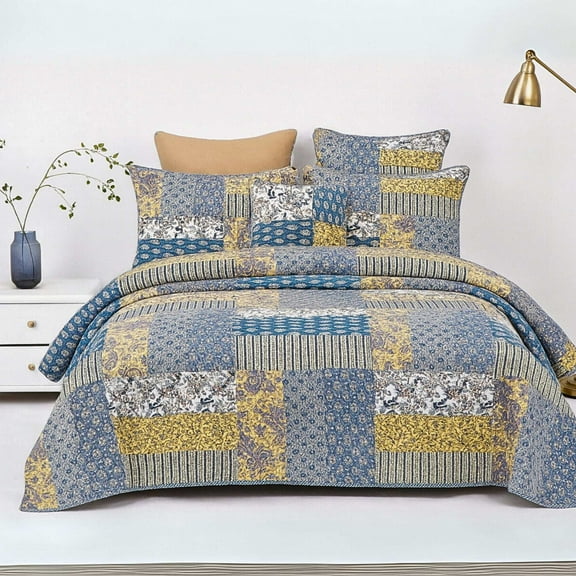 DaDa Bedding Honey Cove Garden Floral Paisley Cottage Patchwork Bedspread Set (JHW-957)