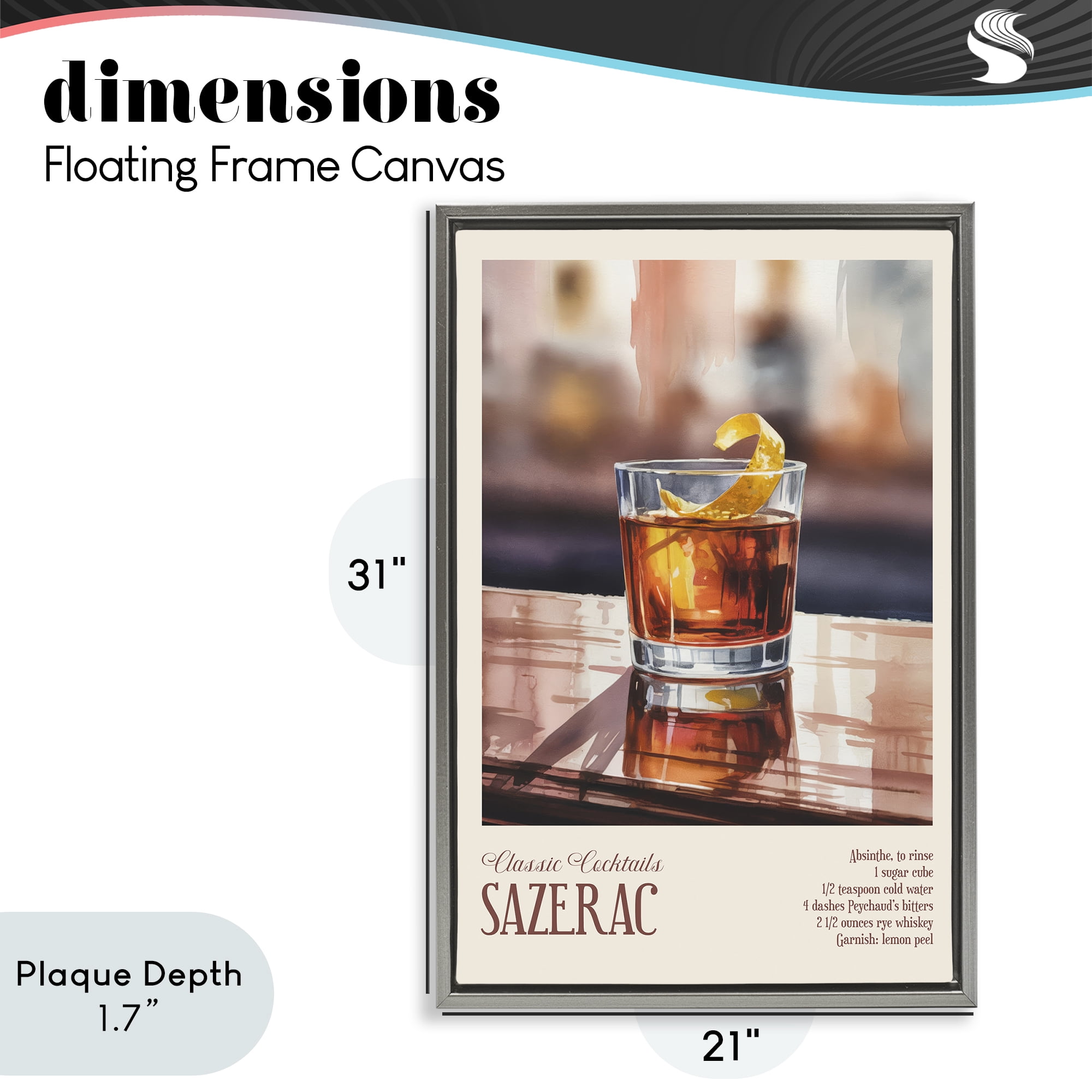 Stupell Industries Sazerac on Reflective Surface Gray Framed Floater Canvas Wall Art, design by Andreas Magnusson