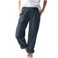 thumbnail image 4 of hoksml Women's Elastic Waist Drawstring Cargo Pants, Cotton Linen Straight Leg Casual Trousers with Pockets, 4 of 9