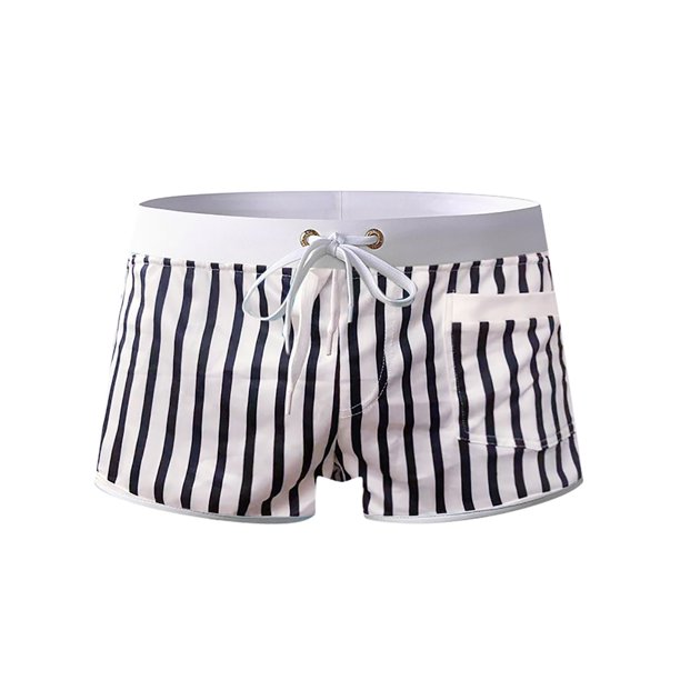 Luiyenes mens speedo swim trunks Color Block Striped Wrap Push Up One
