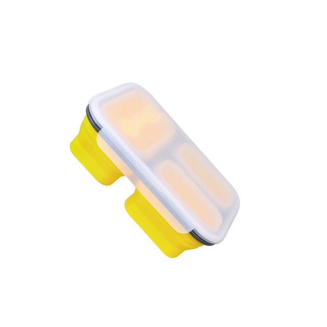 Ounissouiy Fiambrera de silicona con 3 compartimentos, plegable, para escuela, senderismo, comida de Picnic, frutas, sándwich, contenedor de desayuno, Mostrada Amarillo Ounissouiy HA065336-02