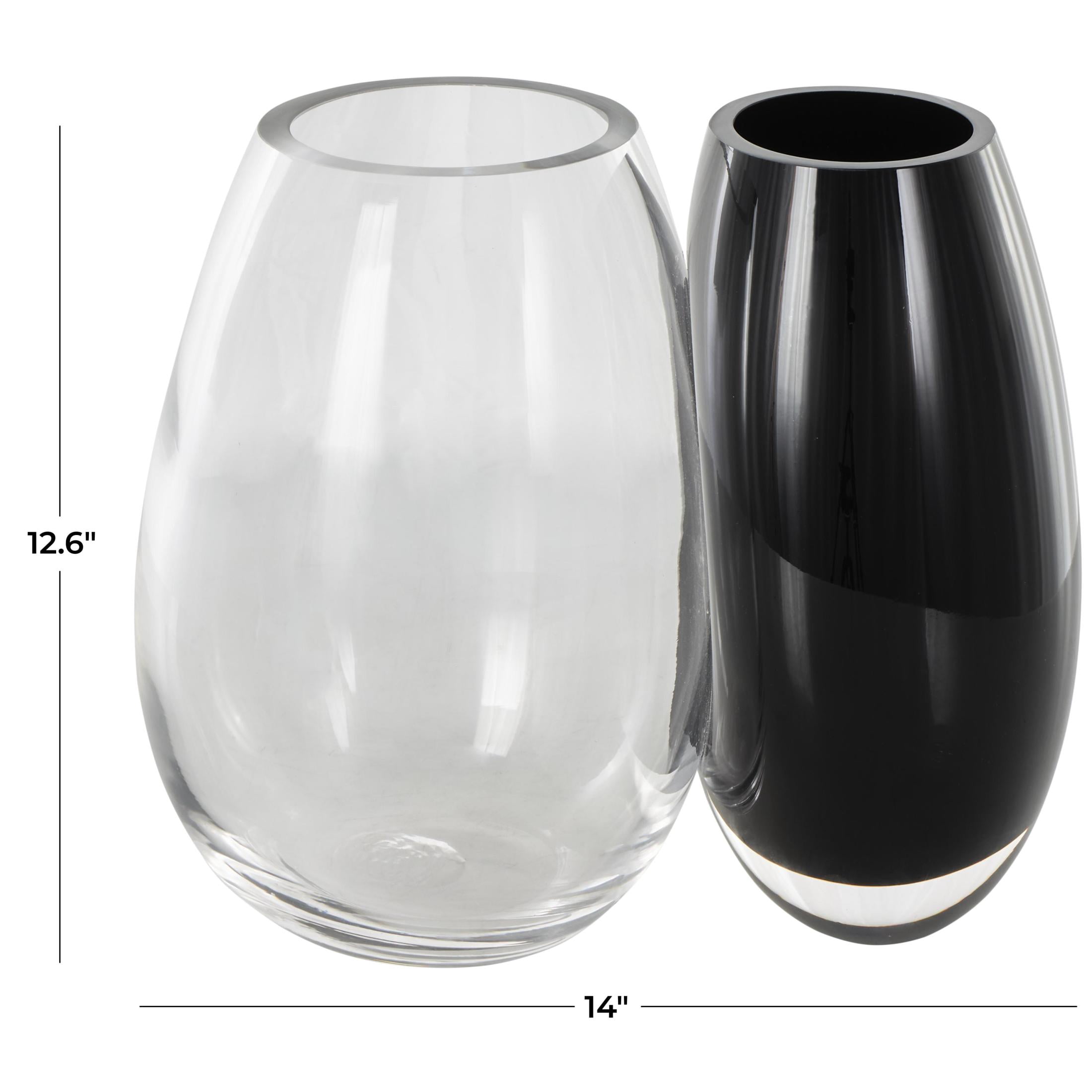 DecMode 13" Abstract Handmade Rounded 2 Opening 2 Opening Black Recycled Glass Vase with Clear Glass Accent