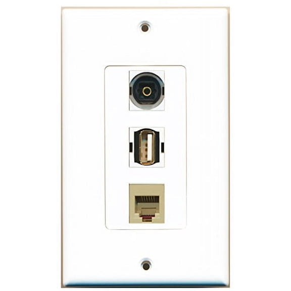 RiteAV - 1 Port USB A-A and 1 Port Phone RJ11 RJ12 Beige and 1 Port Toslink Decorative Wall Plate Decorative