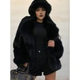 thumbnail image 5 of Women'S Faux Fur Coat Faux Fur Jacket Long Sleeve Lapel Winter Jackets Parka Short Coat Black XXL, 5 of 9