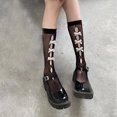 thumbnail image 2 of HBFAGFB Bas pour Femmes Mode Chaussettes Mi-Mollet Résille Fines avec Nœud Gris Foncé Taille Unique, 2 of 3