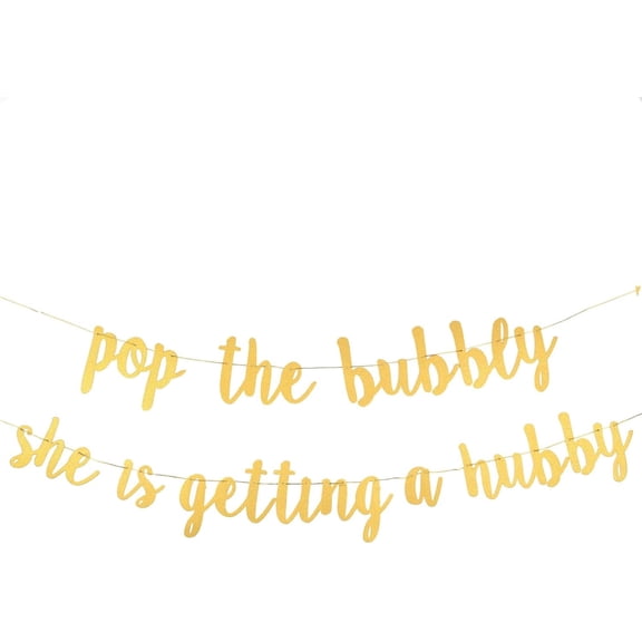 Bridal Shower Decorations, "Pop The Bubbly She's Getting a Hubby"Glittering Bachelorette Party Banner for Bridal Shower Decorations Bachelor Party Supplies (Gold)