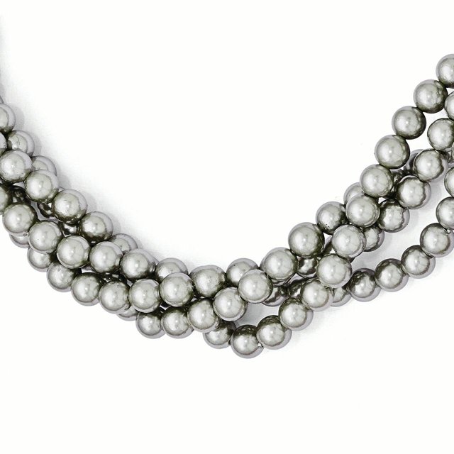 925 Sterling Silver 4row 4mm Grey Imitation Shell Pearl Twist Necklace Pendant Charm Bead