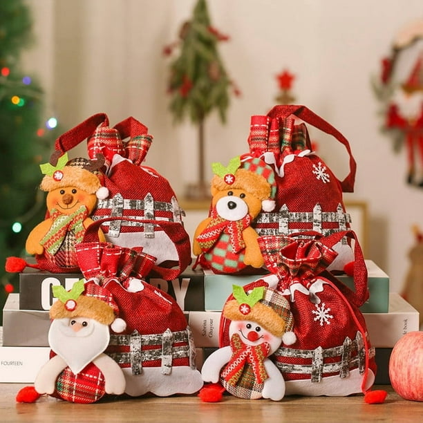 Bolsa de regalo de Navidad | Bolsa de tela resistente sin tejida | Patrón festivo de copos de nieve con Papá Noel de reno | Asas reforzadas resistentes al desgarro | Embalaje reutilizable para