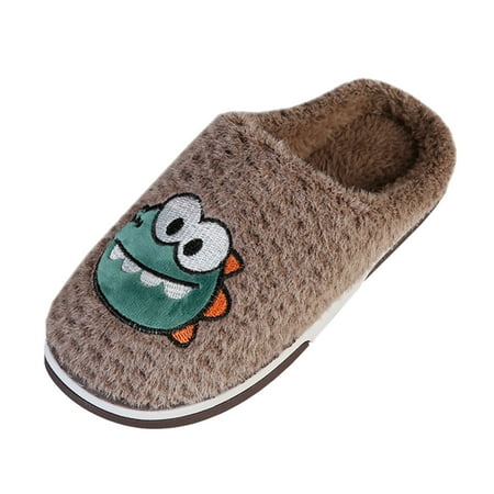 

Fashion Autumn Winter Female Slipper Flat Non Slip Light Plush Warm Comfortable Cute Cartoon Dinosaur Design