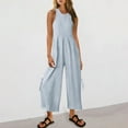 thumbnail image 2 of Uaswgudfs Womens One Piece Jumpsuits Sleeveless Wide Leg Jumpsuit Dressy Loose Overalls Vacation Outfits Mint Green L, 2 of 9