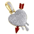 thumbnail image 4 of 10K Yellow Gold Diamond Domed Heart & Bow Arrow Pendant 1.25" Pave Charm 1/2 CT., 4 of 6