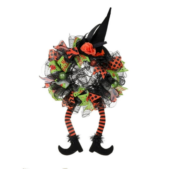 ZOELNIC Halloween Wreath,,29.5 Inch Witch Halloween Wreath with Hat Witches Legs Pumpkin, Halloween Decorations for Front Door,Porch,Window,Indoor and Outdoor Decor