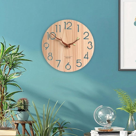Elodie Queen 12inch Wooden Digital Wall Clock Battery Powered Wall Stick Watch Bedroom With Leaves