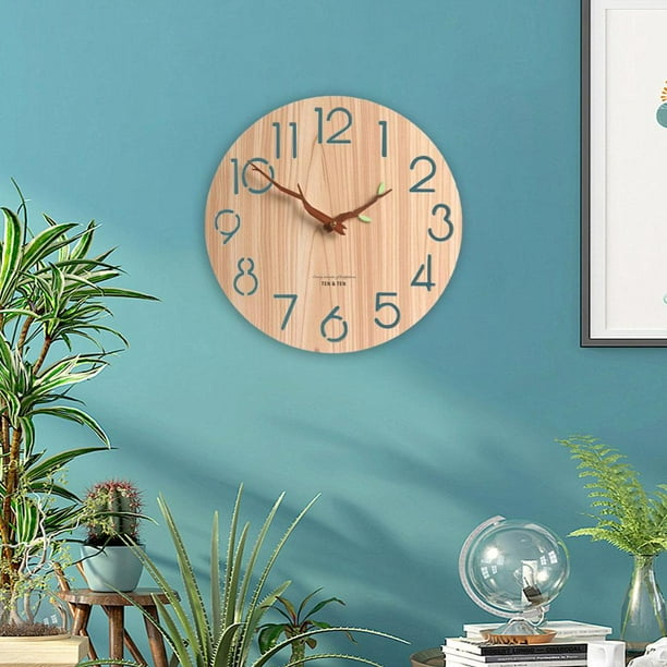 30cm Round Modern Wooden Wall Clock Silent Art Battery Powered Wall