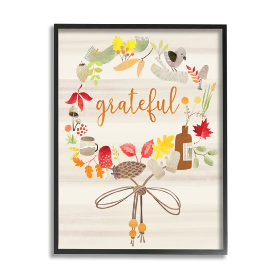 Stupell Industries Grateful Acknowledgement Autumn Forest Foliage Wreath, 24 x 30, Designed by Laura Watson