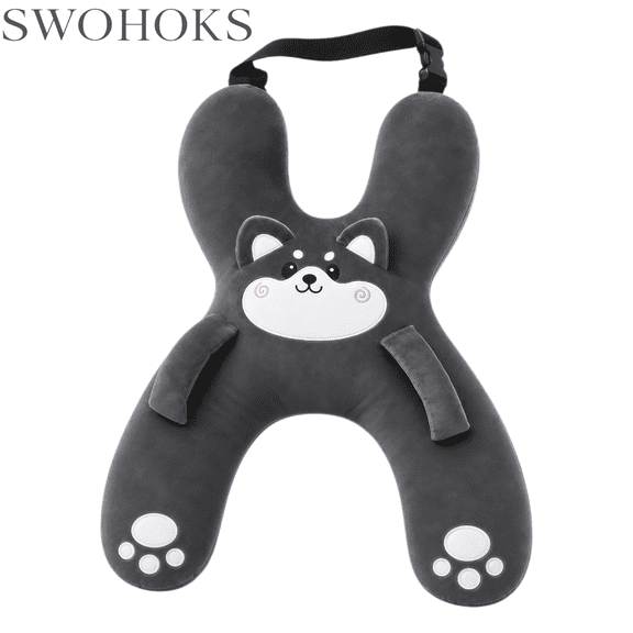 SWOHOKS Car Seat Pillow for Travel| Neck Support with Hand Straps for Naps| Gray