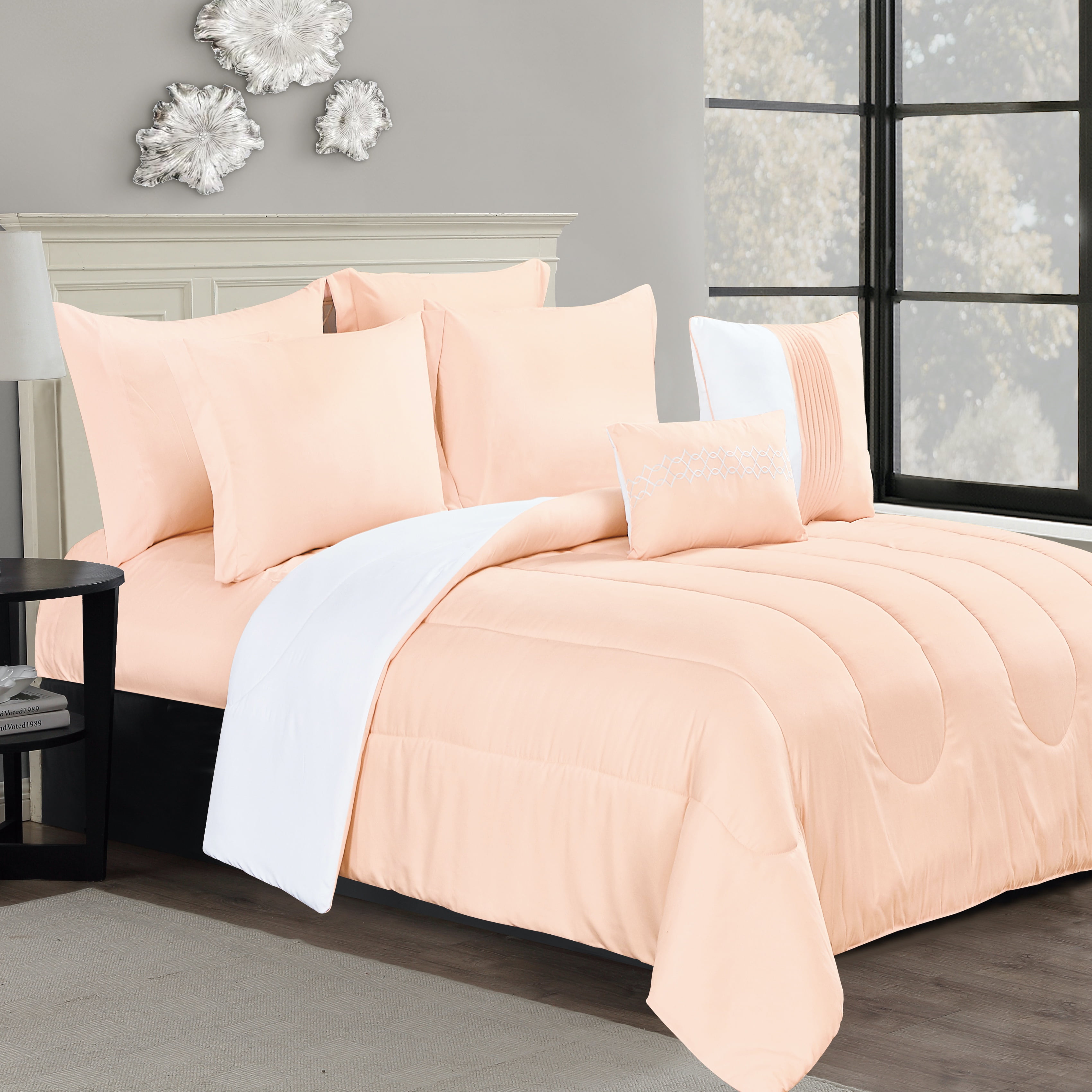 Bedding Set 7 or 9 Piece Solid Reversible Comforter set with sheet set Walmart Canada