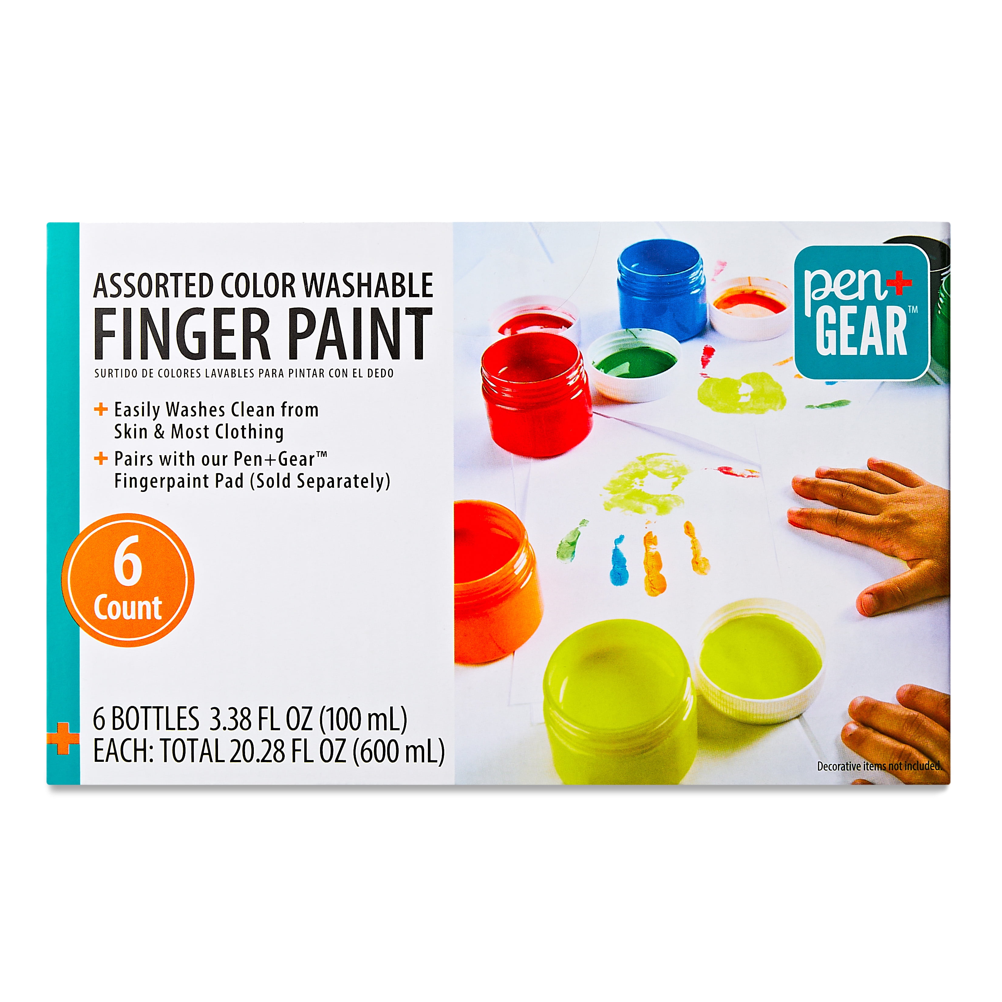 (2 pack) Pen+Gear Assorted Color Washable Finger Paints, 3.38 fl oz, 6 Count
