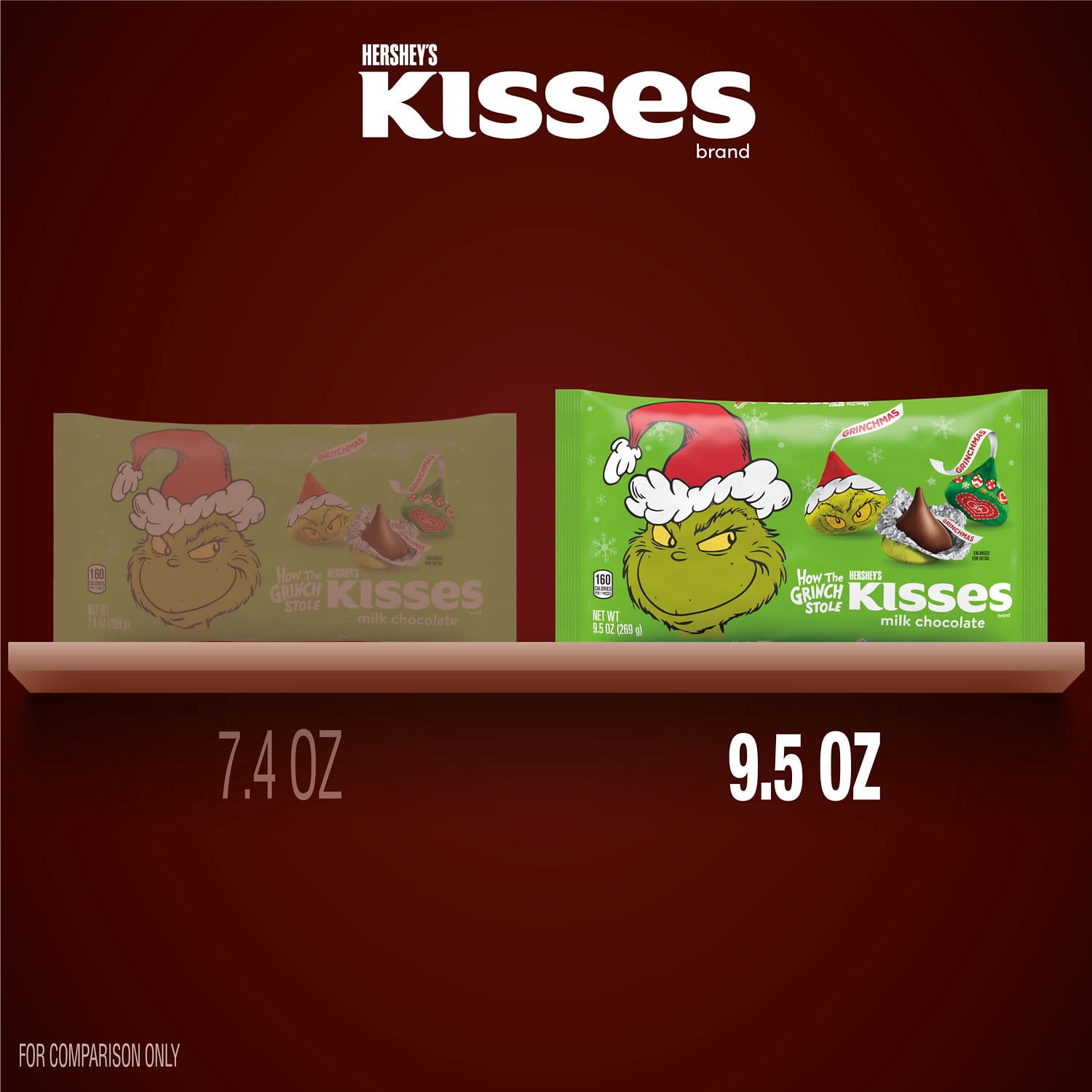 (2 pack) Hershey's Kisses Grinch Milk Chocolate Christmas Candy, Bag 9.5 oz