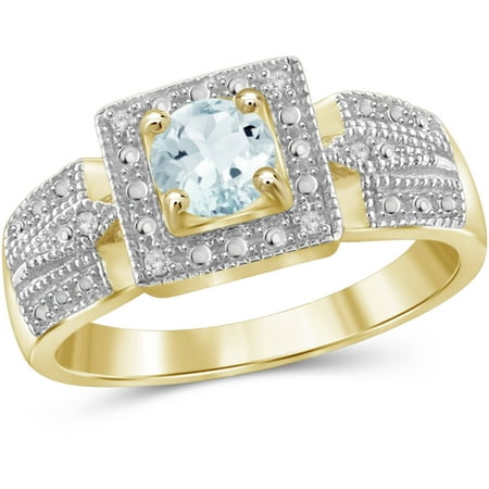 JewelersClub 0.45 Carat T.G.W. Aquamarine Gemstone and 1/20 Carat T.W. White Diamond Gold over Sterling Silver Ring