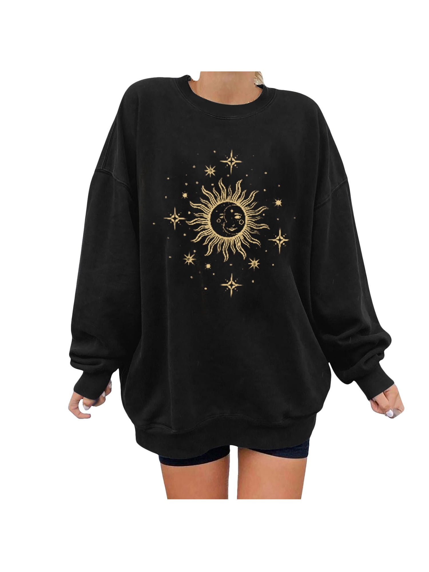 Fanvereka Women Loose Sweater Adults Casual Sun Moon Print Long Sleeve ...