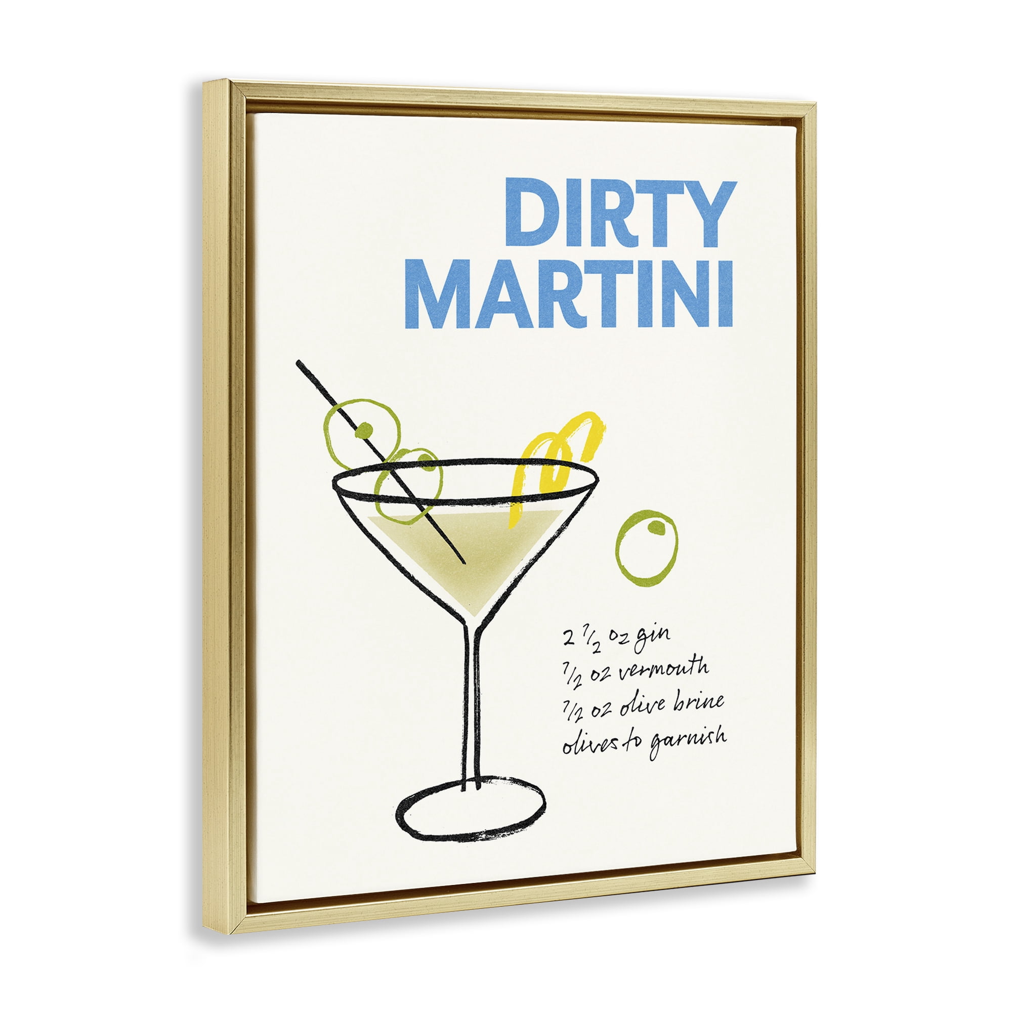 Stupell Industries Dirty Martini Recipe Food & Beverage Painting Gold Floater Framed Art Print Wall Art, 17 x 21