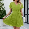 thumbnail image 2 of QIPOPIQ Robes pour Femmes Taille Empire à Étages Ample Manches Courtes Tendance Robe à Col en V Style Poupée Robe d'Été Couleur Unie Robe Plissée à Trois Couches Offres 2023, 2 of 5