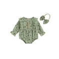 thumbnail image 2 of Infant Baby Girl Fall Clothes 3M 6M 9M 12M Long Sleeve Floral Print Ruffle Romper Onesie with Headband Newborn Winter Outfits, 2 of 10