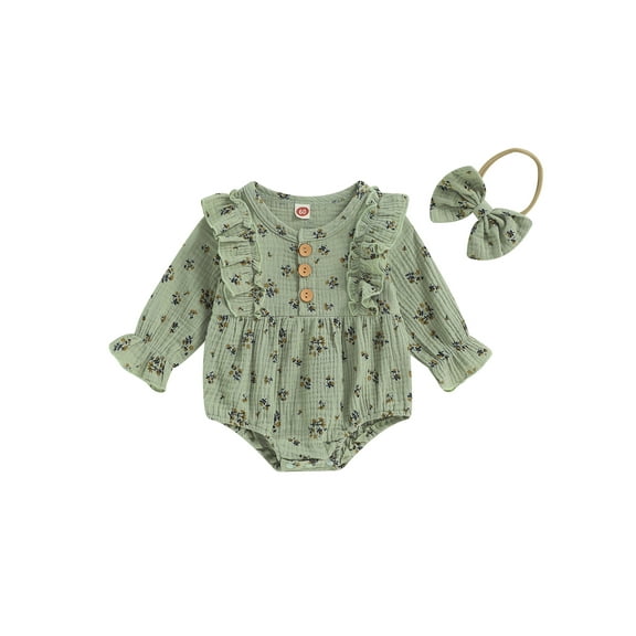 Bagilaanoe Newborn Baby Girl Rompers Floral Print Long Sleeve Bodysuits Headband 3M 6M 9M 12M Infant Casual One Piece Jumpsuits